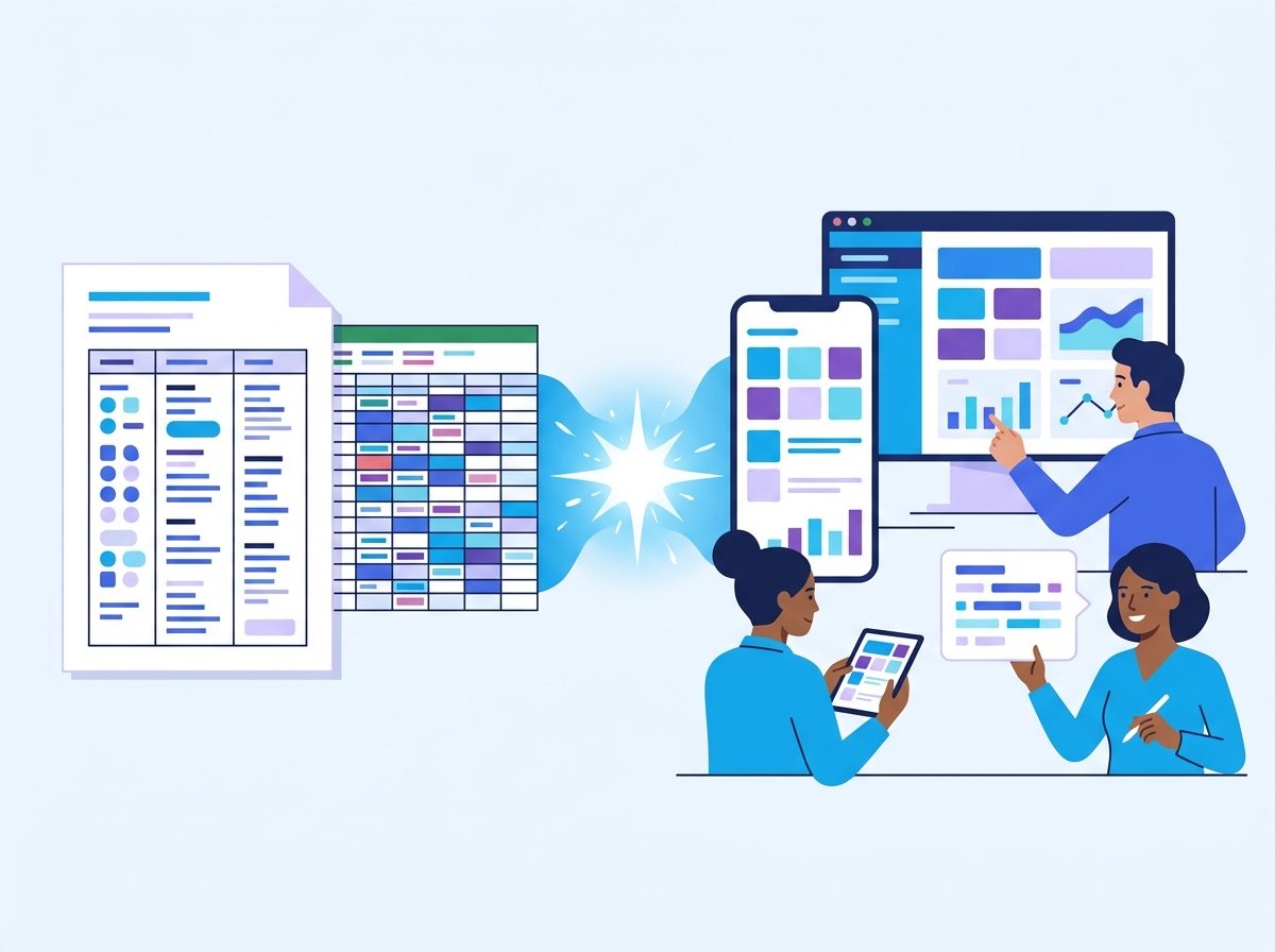 Un formulaire papier et un tableur transformés par l'IA en application métier, utilisée par une équipe autonome